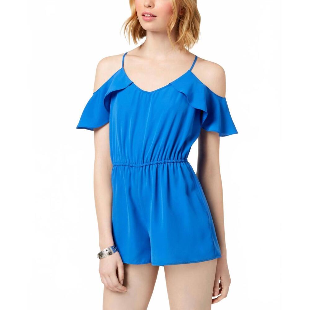 NEW BEBOP sleeveless ruffled solid romper in french blue